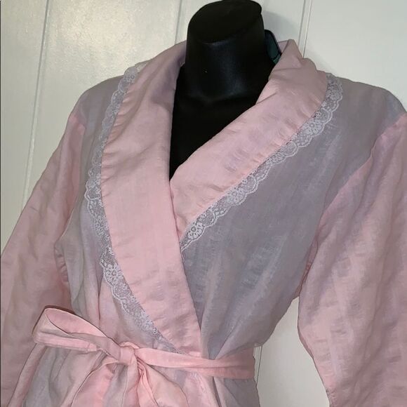 Vtg 80s/90s Cachet pink cotton/polyester robe - Picture 2 of 8